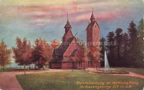 AK / Ansichtskarte  Wang  Kirche Wang Brueckenberg Karpacz Gorny PL Abendstimmung der Kirche Wang im Riesengebirge Aquarell Kuenstlerkarte