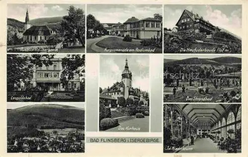 AK / Ansichtskarte  Bad Flinsberg Swieradow Zdroj PL Kirche Kurpromenade Heufuderbaude Leopoldsbad Kurhaus Strandbad Niederbrunn