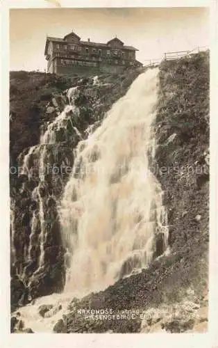 AK / Ansichtskarte  Schreiberhau Szklarska Poreba Riesengebirge PL Elbefall Wasserfall Bergbaude