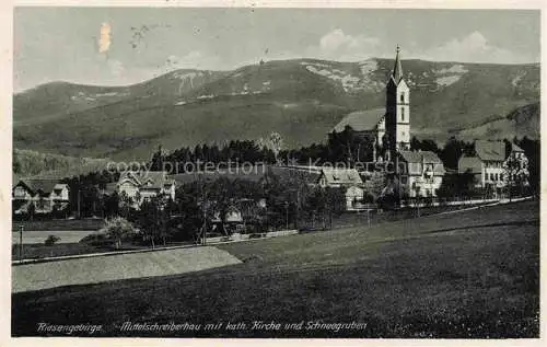 AK / Ansichtskarte  Mittelschreiberhau Mittel-Schreiberhau Szklarska Poreba Riesengebirge PL Ansicht mit katholischer Kirche und Schneegruben Riesengebirge