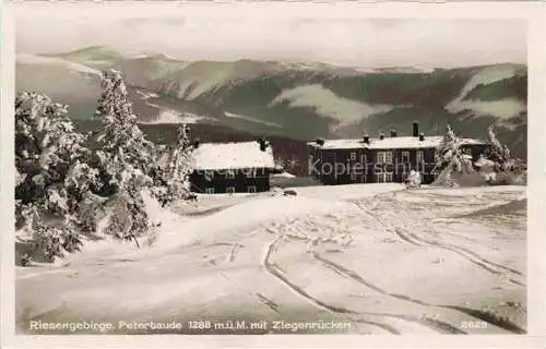 AK / Ansichtskarte  Krummhuebel Karpacz Riesengebirge PL Peterbaude mit Ziegenruecken Winterpanorama