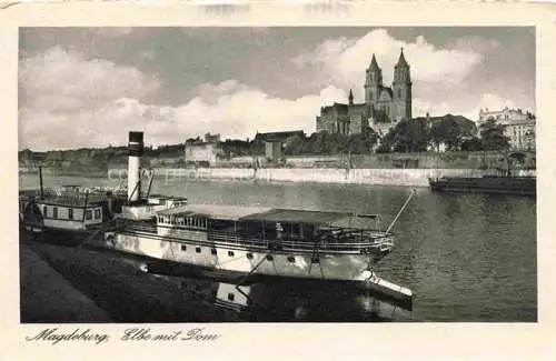 AK / Ansichtskarte  MAGDEBURG Blick ueber die Elbe zum Dom Faehre