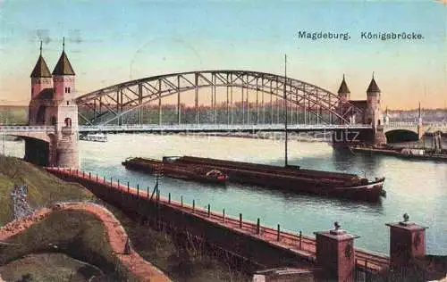 AK / Ansichtskarte  MAGDEBURG Koenigsbruecke ueber die Elbe Binnenschiffahrt