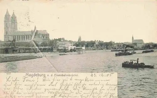 AK / Ansichtskarte  MAGDEBURG Blick von der Eisenbahnbruecke Elbe Kirche