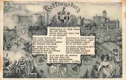 AK / Ansichtskarte  Hohkoenigsburg Haut-Koenigsbourg Zerstoerung der Burg durch die Schweden 1633 und die wiederhergestellte Burg 1908