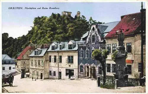 AK / Ansichtskarte  Graupen Erzgebirge Krupka Aussig CZ Marktplatz und Ruine Rosenburg