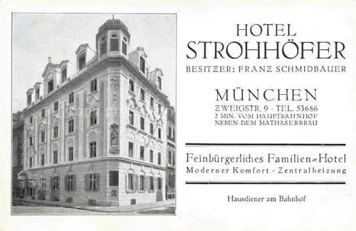 AK / Ansichtskarte  Muenchen Hotel Strohhoefer