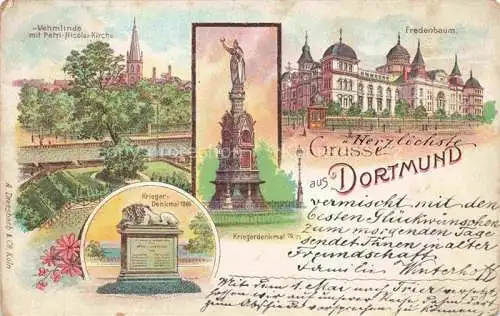 AK / Ansichtskarte  DORTMUND Vehmlinde mit Petri Nicolai Kirche Krieger Denkmal Fredenbaum