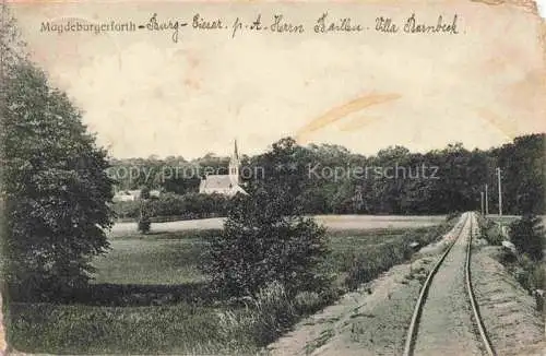 AK / Ansichtskarte  Magdeburgerforth Jerichower Land Eisenbahnlinie Blick zur Kirche