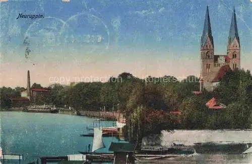 AK / Ansichtskarte  Neuruppin Neu-Ruppin Brandenburg Partie am Wasser Blick zur Kirche