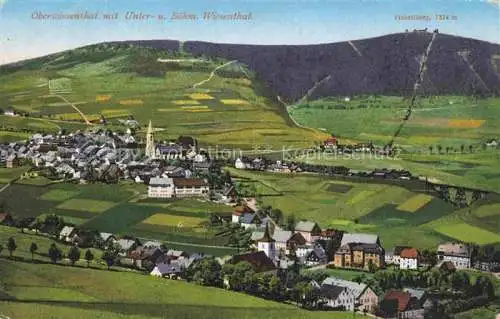 AK / Ansichtskarte  Oberwiesenthal Erzgebirge Panorama mit Unter- und Boehmisch Wiesenthal Blick zum Fichtelberg