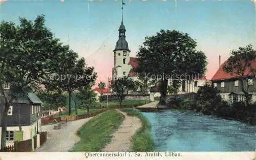 AK / Ansichtskarte  Obercunnersdorf Loebau Sachsen Teilansicht mit Kirche