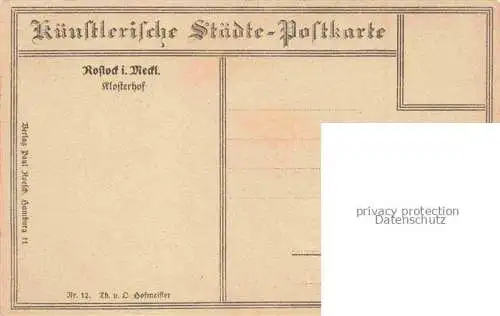 AK / Ansichtskarte  ROSTOCK Klosterhof Kuenstlerische Staedte-Postkarte Nr. 12 Th. und D. Hofmeister