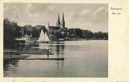 AK / Ansichtskarte  Neuruppin Neu-Ruppin Brandenburg Partie am See Blick zur Kirche