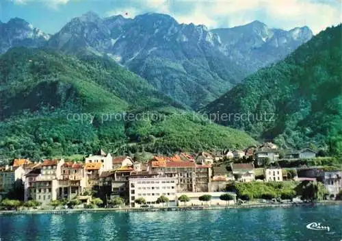 AK / Ansichtskarte  St-Gingolph 74 Haute Savoie et Evian Frontière Franco Suisse vue générale prise du Lac Léman