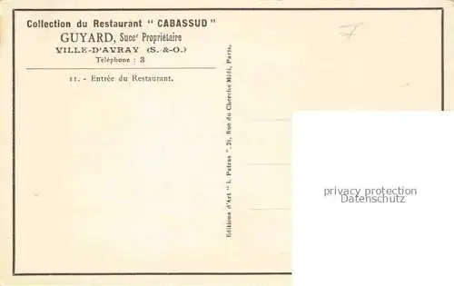 AK / Ansichtskarte  Ville-d Avray Boulogne-Billancourt 92 Hauts de Seine Collection du Restaurant Cabassud