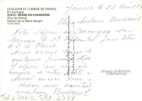 AK / Ansichtskarte  Besse-en-Chandesse 63 Puy-de-Dome Maison de la Reine Margot Serie Couleurs et Lumière de France