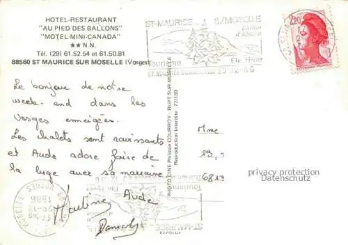 AK / Ansichtskarte  St-Maurice-sur-Moselle 88 Vosges Hôtel Restaurant Au pied des Ballons Motel Mini-Canada en hiver