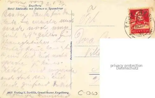 AK / Ansichtskarte  Engelberg  OW Hotel Edelweiss mit Hahnen und Spannoerter