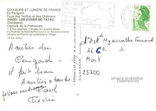 AK / Ansichtskarte  Les Eyzies-de-Tayac-Sireuil 24 Dordogne Vue générale Musée de Laugerie Basse Homme de Néanderthal Rocher