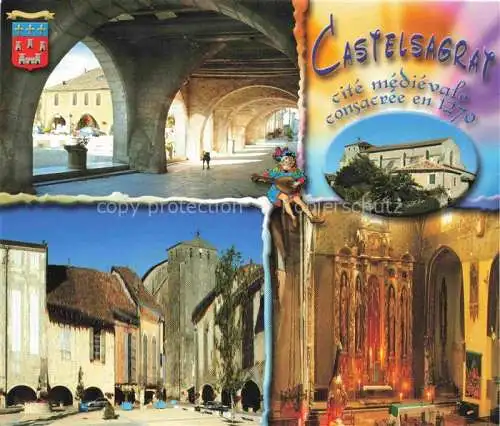 AK / Ansichtskarte  Castelsagrat Couverts de la place Place Principale de la bastide Choeur de l'église