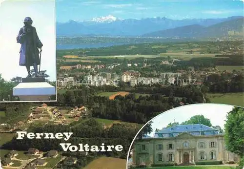 AK / Ansichtskarte  Ferney -Voltaire 01 Ain Statue de Voltaire Vue aérienne et le Mont Blanc Château