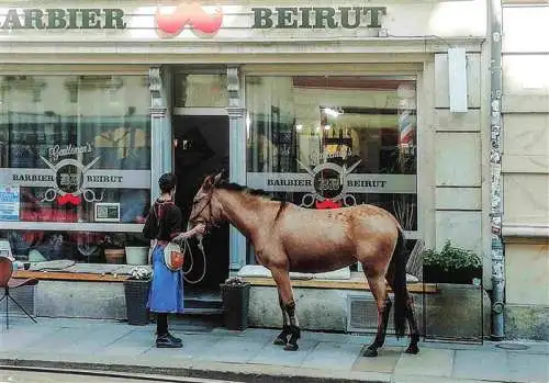 AK / Ansichtskarte  Friseur Barbier Coiffeur Barber-- Pferd Junge Welt Dresden