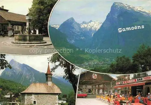 AK / Ansichtskarte  Samoens 74 Haute-Savoie Panorama Alpen Brunnen Kapelle Bar Restaurant