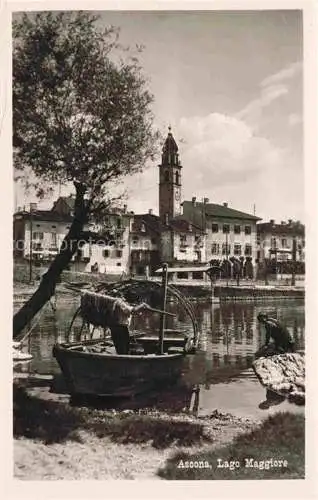 AK / Ansichtskarte  Ascona Lago Maggiore TI Fischerboot Panorama Kirche