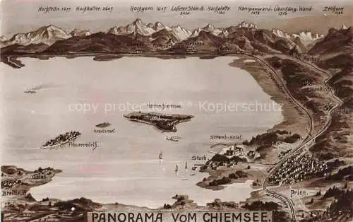 AK / Ansichtskarte  Chiemsee und Umgebung aus der Vogelperspektive Alpenpanorama Panoramakarte Nr. 58