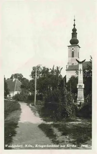 AK / Ansichtskarte  Waidendorf Angern March Wiener Norden Niederoesterreich AT Kriegerdenkmal mit Kirche