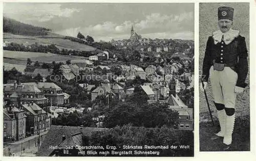 AK / Ansichtskarte  Oberschlema Erzgebirge Sachsen Stadtpanorama Blick nach Bergstadt Schneeberg Trachten