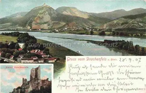 AK / Ansichtskarte  Drachenfels Ruine Koenigswinter Panorama Blick ueber den Rhein Ruine Drachenfels