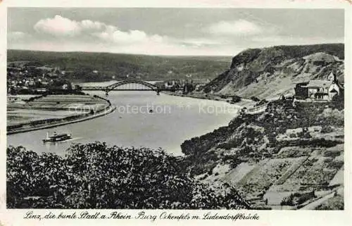 AK / Ansichtskarte  Linz Rhein Rheinland-Pfalz Panorama Burg Ockenfels mit Ludendroffbruecke