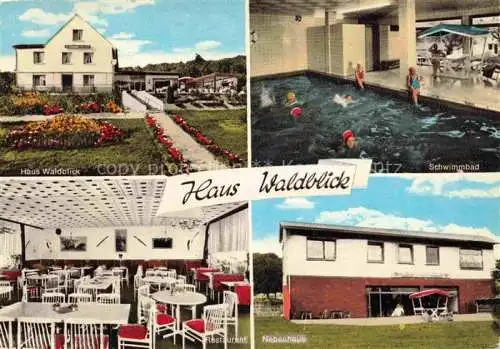 AK / Ansichtskarte  Schoenbach Dillkreis Haus Waldblick Schwimmbad Restaurant Nebenhaus