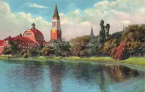 AK / Ansichtskarte  KIEL Partie am kleinen Kiel Blick auf Rathaus und Stadttheater