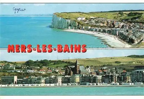 AK / Ansichtskarte  MERS-LES-BAINS Abbeville 80 Somme Kuestenpanorama Luftaufnahme Ansicht vom Meer aus