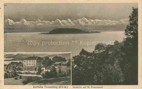 AK / Ansichtskarte  Twannberg Nidau BE Kurhaus Twannberg Blick auf die St Petersinsel Bielersee