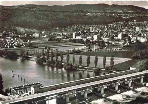 AK / Ansichtskarte  Nidau Bielersee Lac de Bienne BE Fliegeraufnahme mit Stauwerk