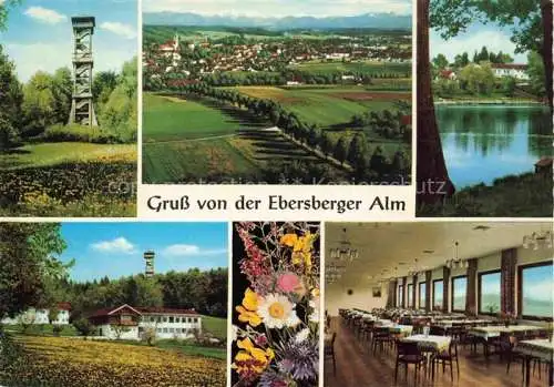 AK / Ansichtskarte  Ebersberg Oberbayern Panorama Aussichtsturm Ausflugsgaststaette Ebersberger Alm Partie am Wasser