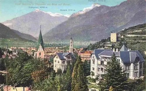 AK / Ansichtskarte  Obermais Meran Suedtirol IT Hotel Bavaris in Obermais mit Blick auf Meran