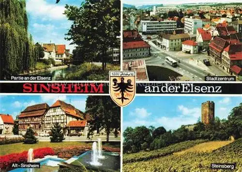 AK / Ansichtskarte  Sinsheim Elsenz Partie an der Elsenz Stadtzentrum Alt-Sinsheim Steinsberg Burgruine