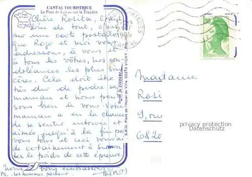AK / Ansichtskarte  Chaudes-Aigues Le Pont de Lanau sur la Truyère vue aérienne