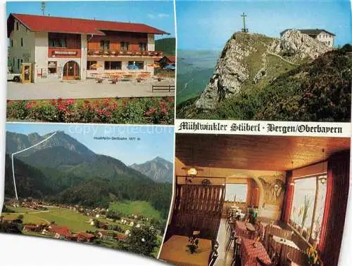 AK / Ansichtskarte  Bergen Chiemgau Muehlwinkler Stueberl Gaststaette Gipfelkreuz Panorama Blick gegen Hochfelln