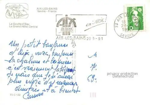 AK / Ansichtskarte  AIX-LES-BAINS Chambery 73 Savoie Goutte d'Eau Grand Hôtel Cental