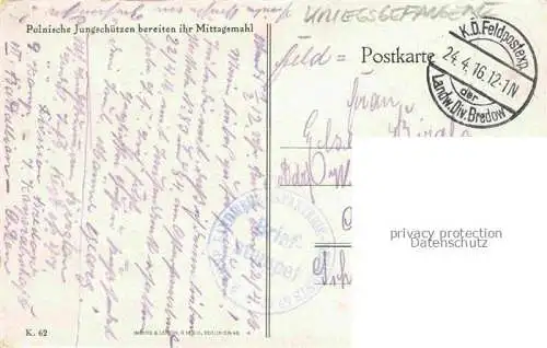 AK / Ansichtskarte  Kriegsgefangene POW Militaria Soldaten Polnische Jungschuetzen Mittagsmahl