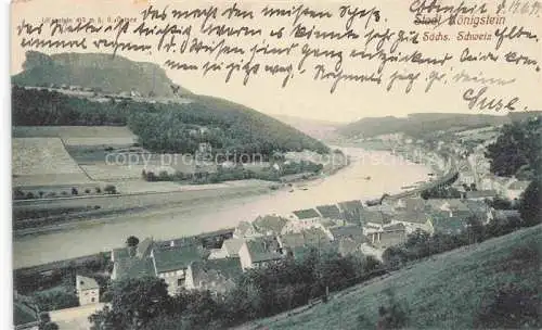 AK / Ansichtskarte  Koenigstein Saechsische Schweiz Sachsen Panorama mit Blick zum Lilienstein