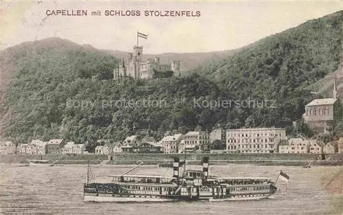 AK / Ansichtskarte  Kapellen-Stolzenfels Koblenz Blick ueber den Rhein zu Schloss Stolzenfels Rheindampfer