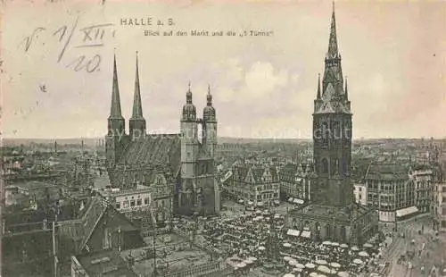 AK / Ansichtskarte  HALLE  SAALE Stadtpanorama Blick auf den Markt und die 5 Tuerme