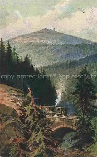 AK / Ansichtskarte  Wernigerode Harz Landschaftspanorama Eisenbahn Dampflokomotive Blick zum Brocken Kuenstlerkarte